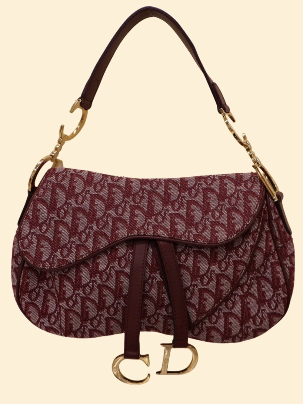 Dior Early 2000s Burgundy Trotter Double Saddle Bag